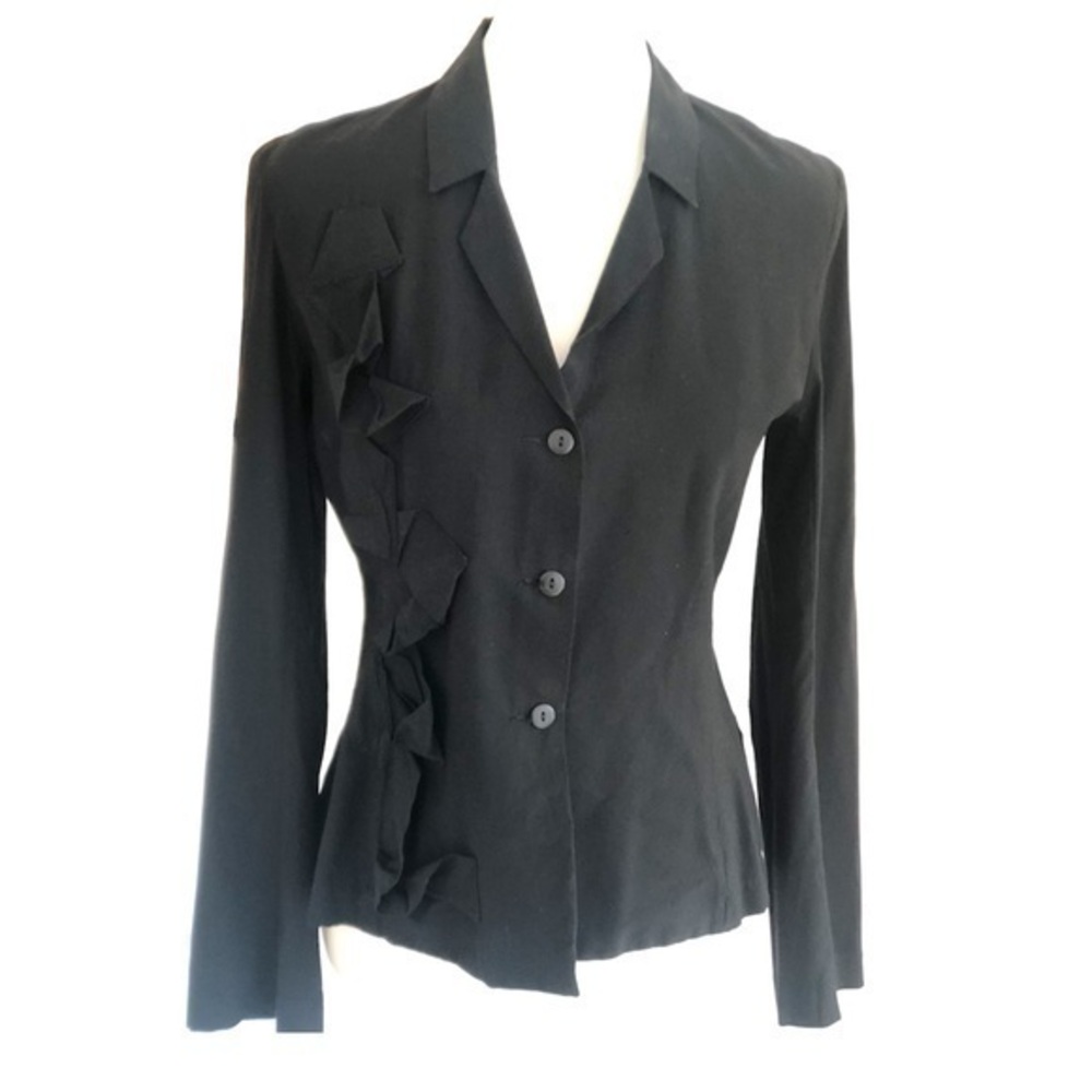 Lilith Paris Black button down shirt with ruffles on side